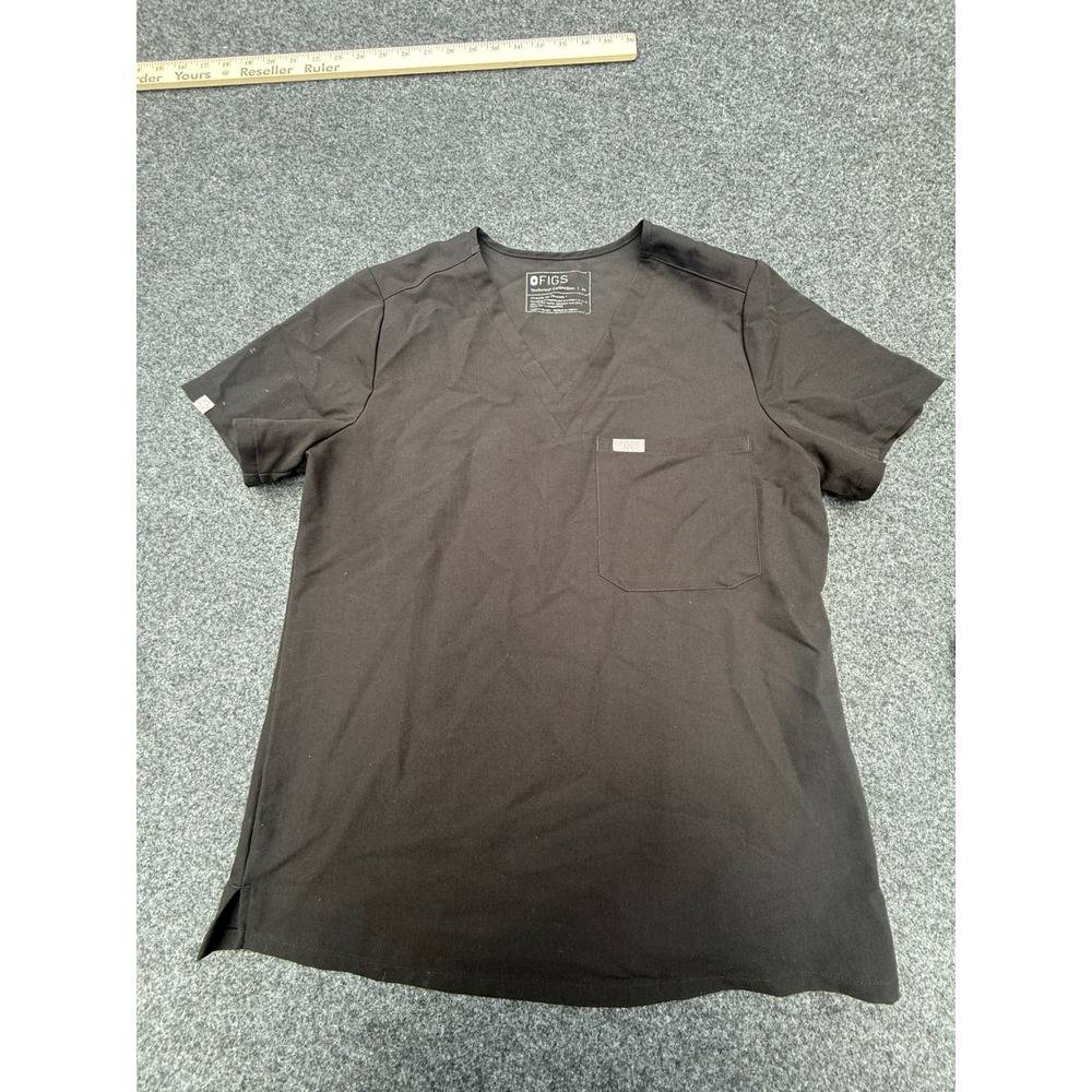 FIGS Casma Scrub Top Womens Medium Black Technical Collection‎ V-Neck Pocket